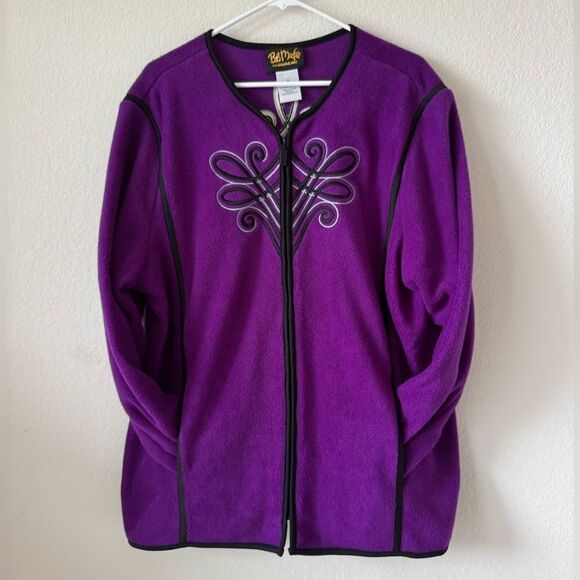 Bob Mackie Wearable Art Sz 1X Fleece Jacket Womens Embroidered Full Zip Purple - Picture 1 of 6